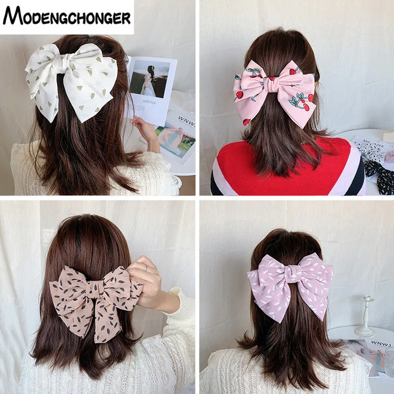 

2020 High Quality Big Large Hair Bow Broken Flower 3 Layers Chiffon Barrettes Hair Clips Women Ponytail Clips Hair Accessories