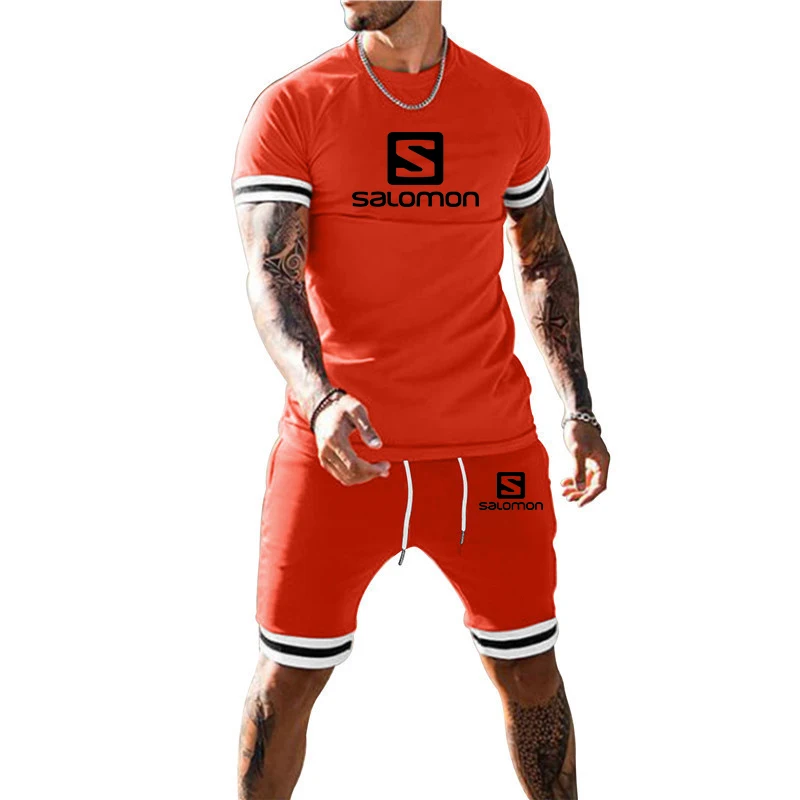 

2021 Summer New Men Casual Shorts Sets Short Sleeve T Shirt +Shorts Solid Male Tracksuit Set Men's Brand Clothing 2 Pieces Sets