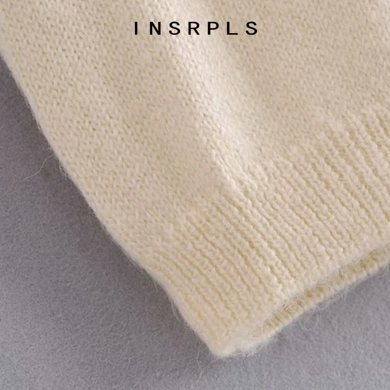 

INSRPLS Women Fashion With Bows Hollow Out Knitted Sweater Vintage High Neck Long Sleeve Female Pullovers Chic Tops