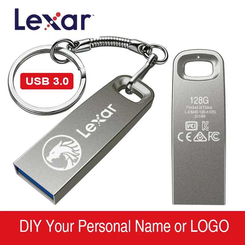 Lexar Cle USB 3,0 128 Гб 64 ГБ 32 ГБ металлический накопитель M45 Jump Drive Plus type C адаптер DJ DIY логотип 256 бит AES U диск дропшиппинг