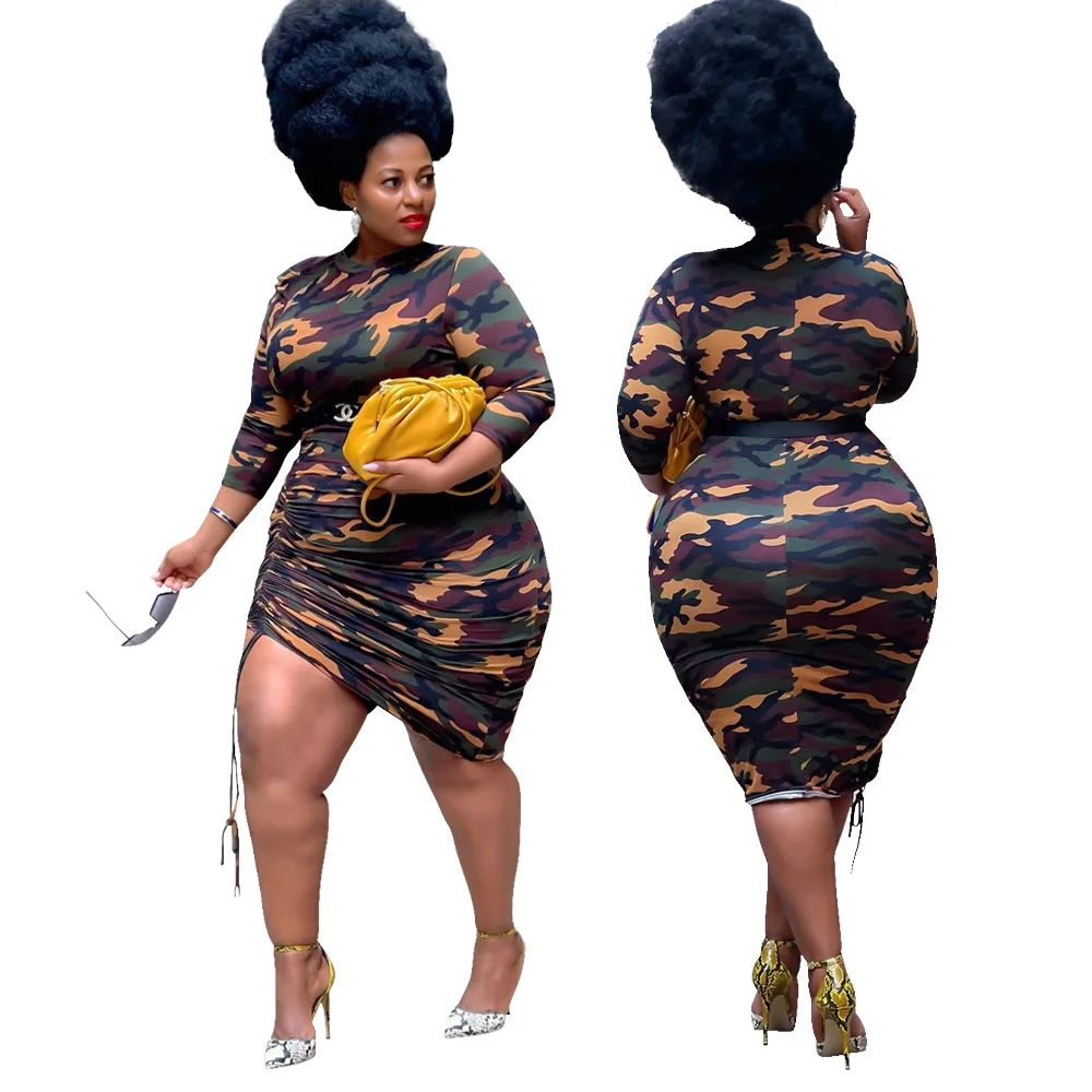 

Women Elegant Long Sleeve Drawstring Dresses Spande Ruched Drawstring Sexy Party Dress Tie Dye Skinny Elegant Dress Summer 2021