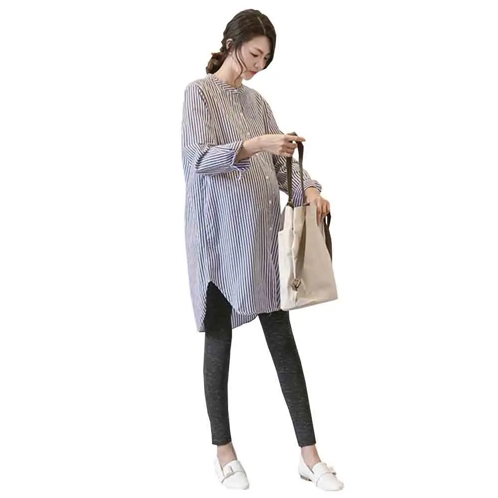 

Maternity 2020 New Korean Striped Long Sleeve Shirt Dress maternity dresses pregnant casual shirt women dress Q1201