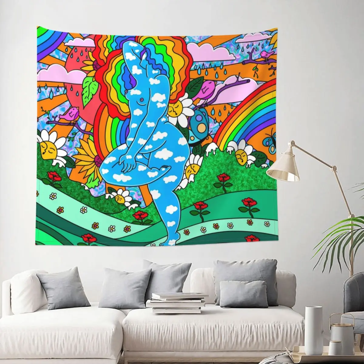 Romance Rainbow Rose Sunflower Tapestry Hippie Wall Hanging Aesthetic Girl Lady Room Decor Curtain Witchcraft | Дом и сад