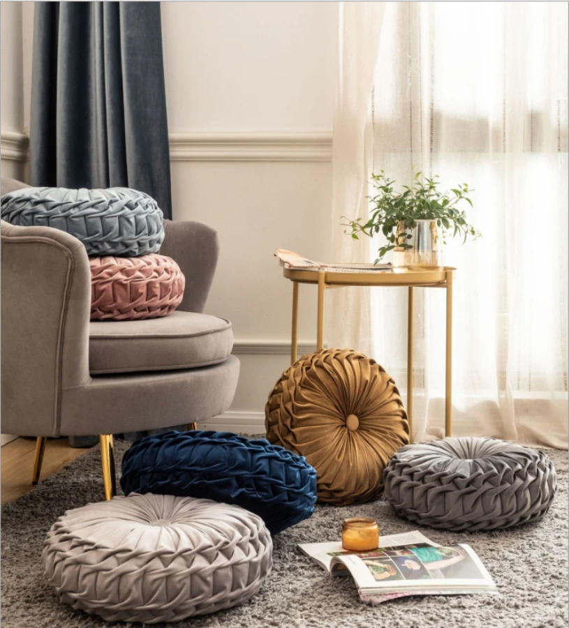 Одноцветные круглые подушки в форме тыквы подушка для гостиной с кольцом дивана