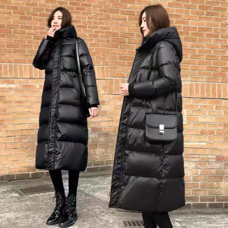 

2021 Women Winter Vintage Hooded Jacket Fashion Casual Slim Long Warm Cotton Padded Coat Ladies Solid Thick Parkas M79