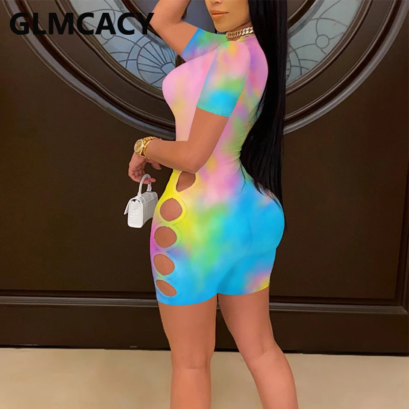 

Short Sleeve Cut Out Abstract Playsuit Chic Rompers