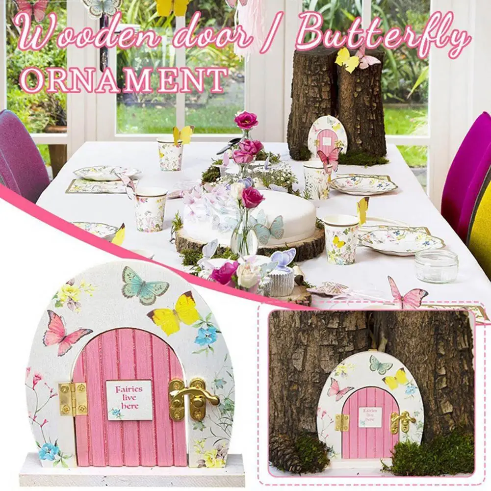 

50%HOTFairy Door Decor Butterflies Print Education Learning Tool Multi-color Vintage Style Fairy Door Ornament for Garden