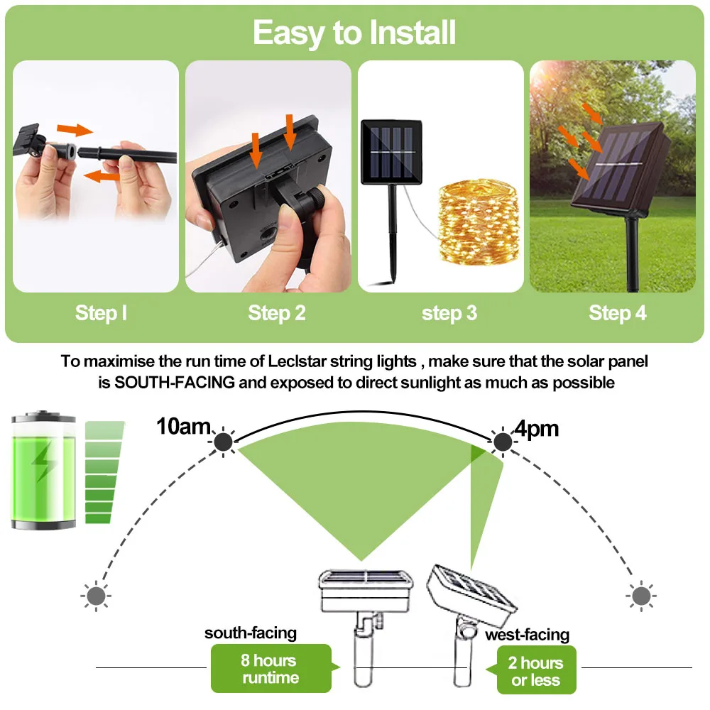 Уличная светодиодная гирлянда на солнечной батарее водонепроницаемый садовый
