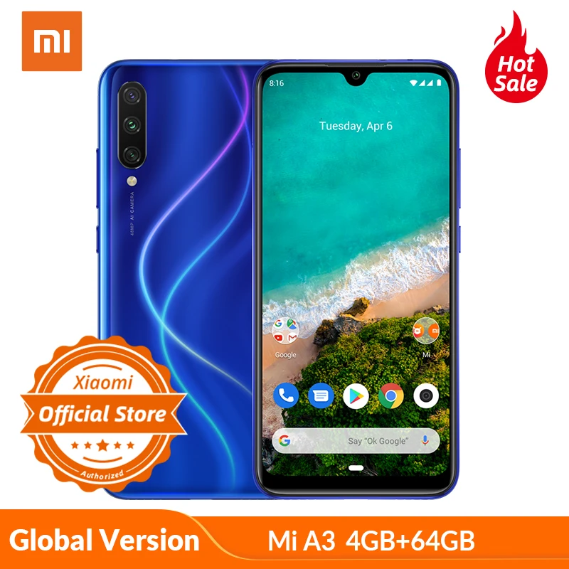 Глобальная версия Xiaomi Mi A3 Смартфон 4 Гб 64 Гб 32 МП селфи Android One Snapdragon 665 48 МП 4030 мАч 6,0" Встроенный экран Fingerprient