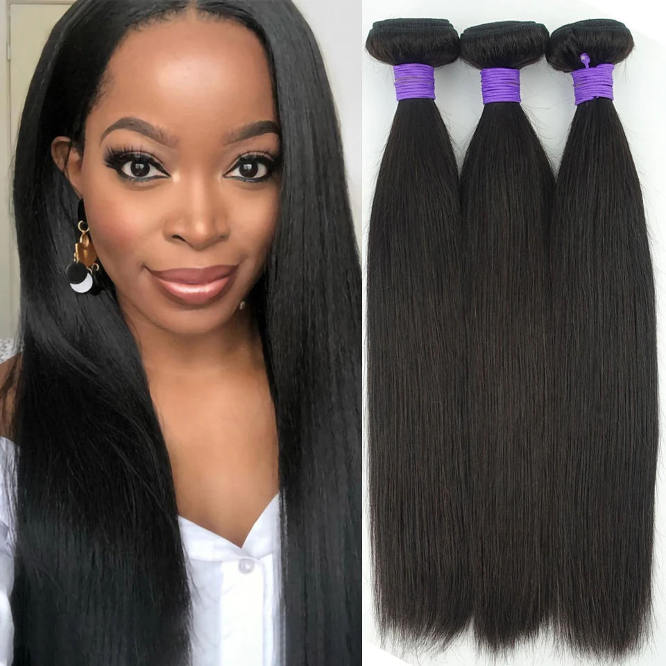 

3 Bundles Peruvian Virgin Hair Straight Remy Human Hair Weave Wave Natural 1B Extensions