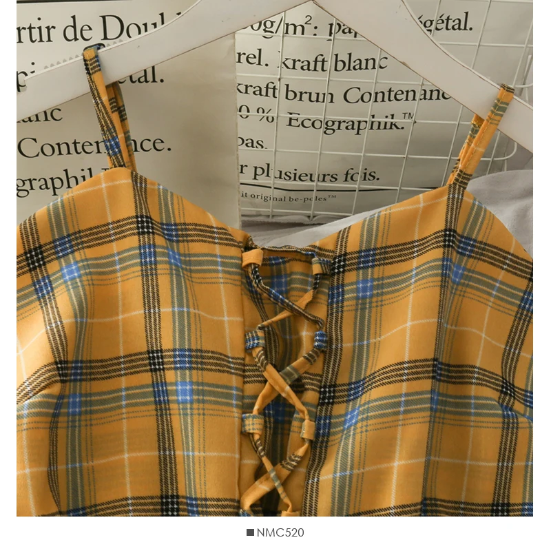 Женское клетчатое мини-платье на бретельках короткое платье в стиле ретро с