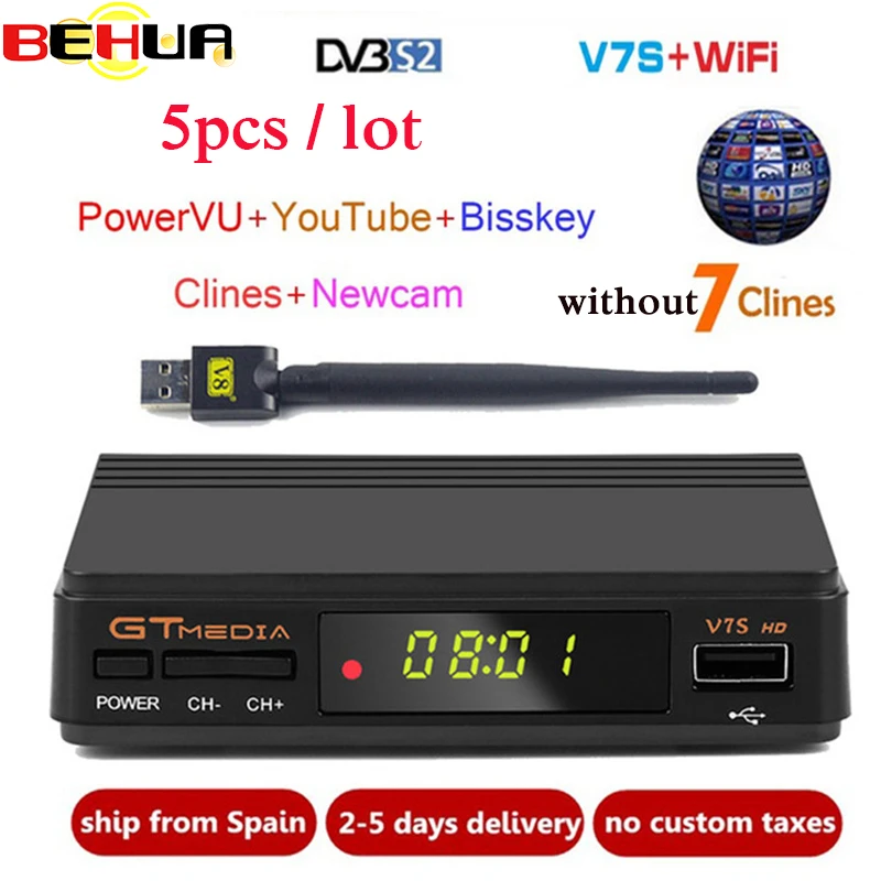 5 шт. Freesat V7S HD DVB-S2 спутниковый ресивер Full 1080P HD приемник Поддержка Cline PowerVu YouTube Biss ключ телеприставка PK V7 HD
