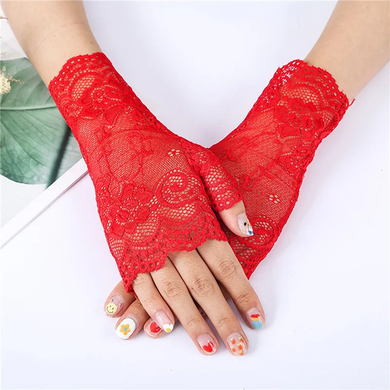 

Sexy Lace Gloves For Women Spring Summer Sunscreen Short Gloves Fingerless Driving Gloves Half Finger Mittens Elastic Breathable