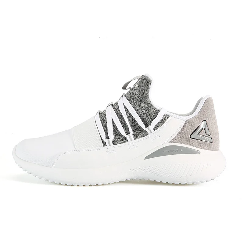 PEAK Men Autumn Winter Outdoor Fitness Jogging Sneakers Lightweight Comfortable Durable Sports Shoes Running Shoes - Color: White