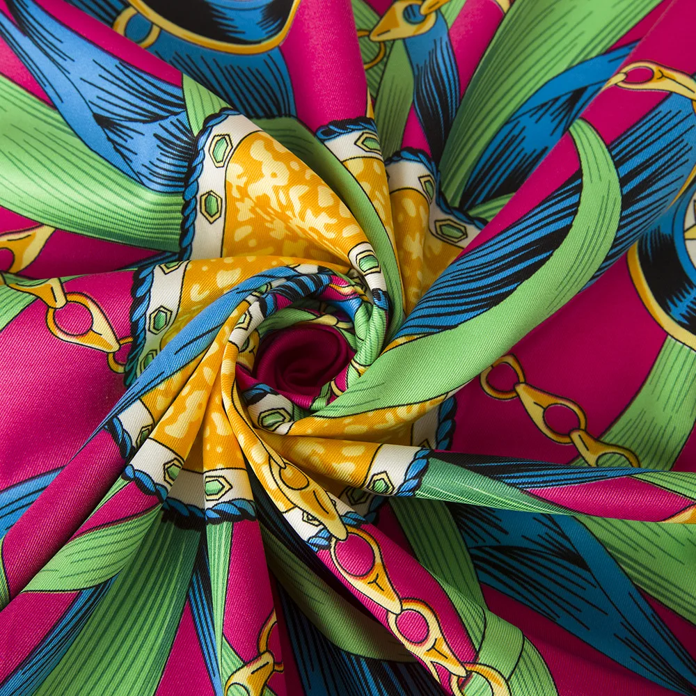 

Hot Brand Women Twill Silk Scarf Chain Silk Ribbon Print Scarf Kerchief Turban Headband Large Hijab Square Scarves Femal Foulard