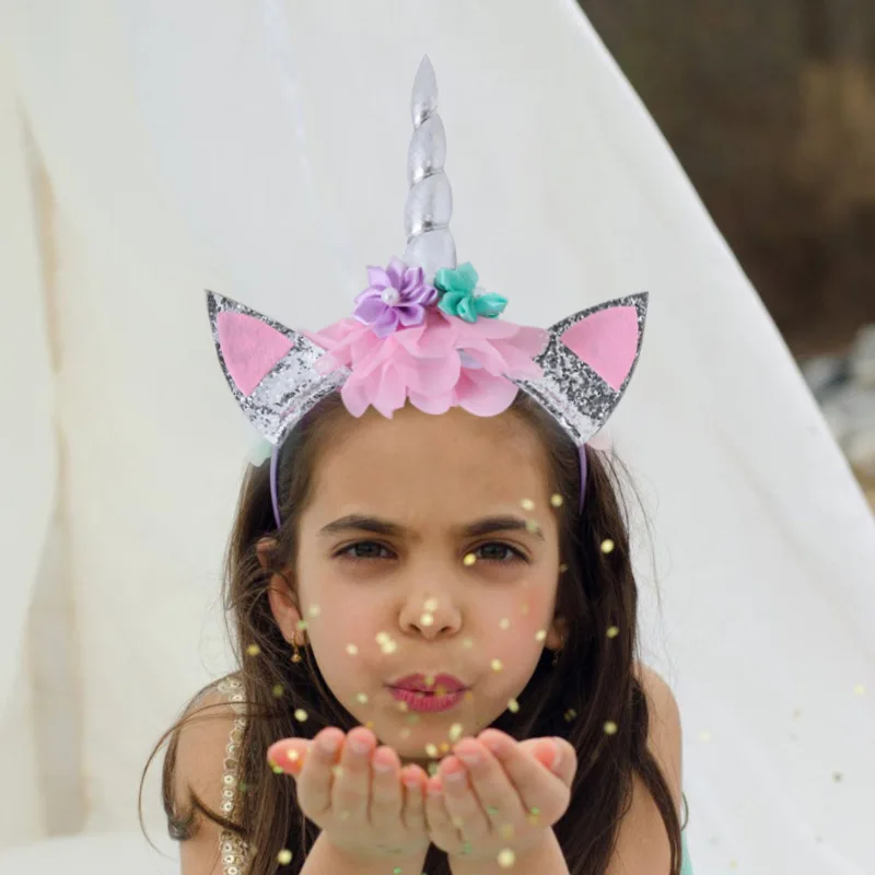 Вечерние аксессуары для волос девочек заячьи ушки повязка на голову Единорог