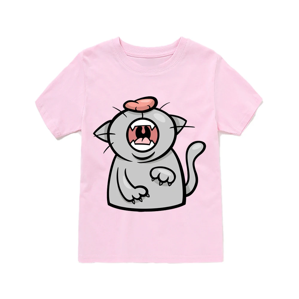 

Летняя детская одежда, милая детская футболка с мультяшным рисунком, милый кот, детские футболки с коротким рукавом для девочек, топы, одежд...