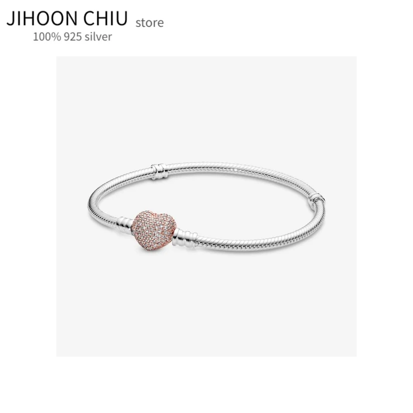 

Hot Sale 100% 925 sterling silver bracelet for women original Pando charm chain Snake bracelet heart style classic DIY jewelry