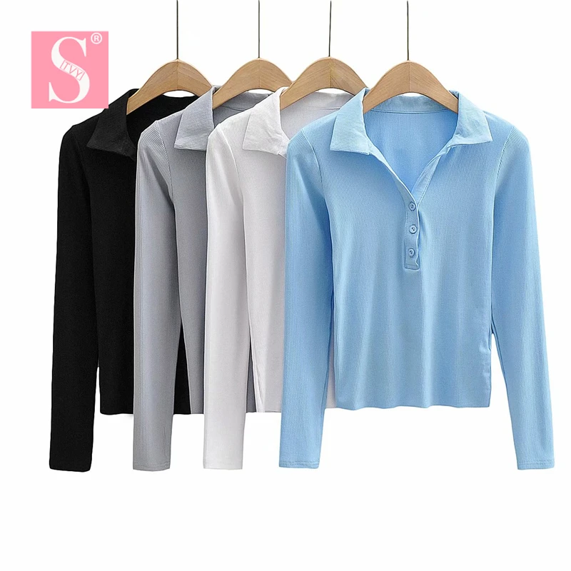 Женская футболка с длинным рукавом STVY базовая отложным воротником одежда для