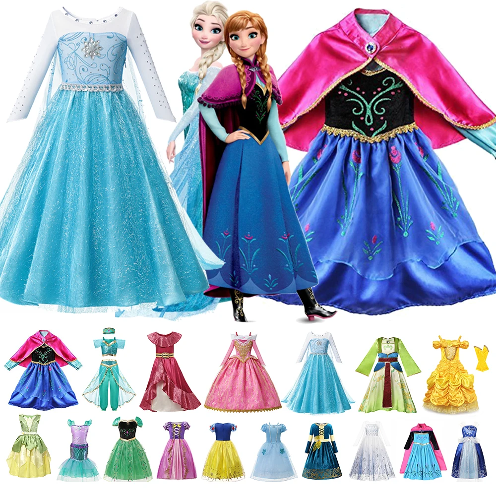 Disney Frozen 2 Children Princess Anna Elsa Winter Dress Girls Long Sleeve Costume Cinderella Belle Cosplay For Christmas Party
