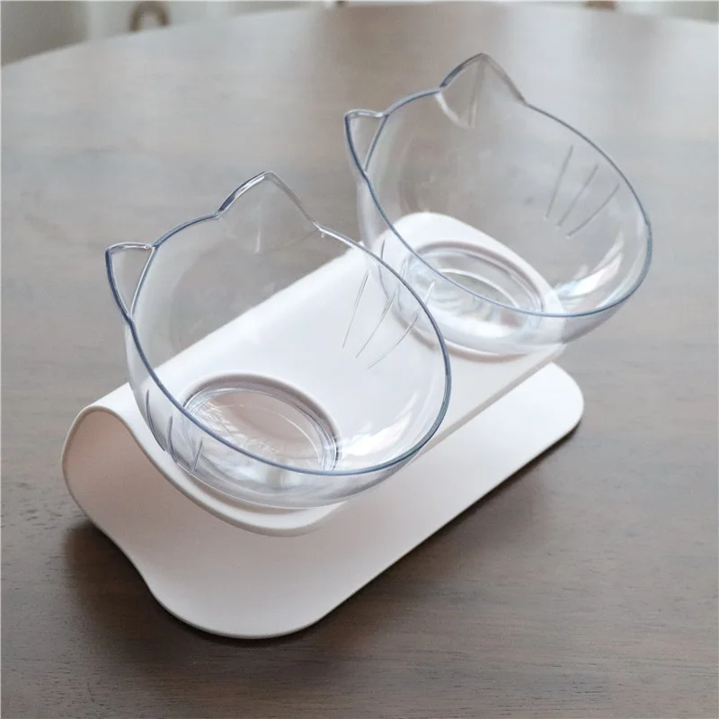 Двойная миска для кошек приподнятая кормления с подставкой снижения боли в шее у