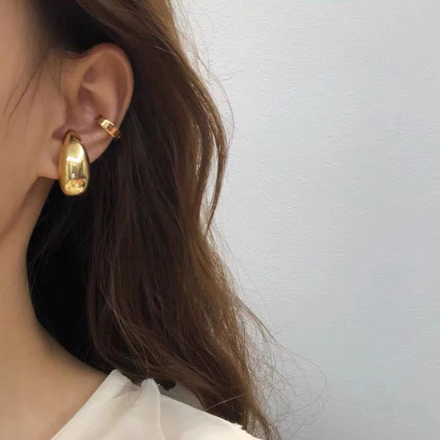 Готические овальные серьги каффы Kpop для ушей винтажные золотые накладные