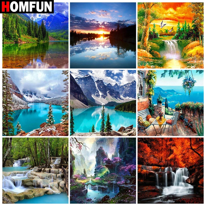 

Алмазная 5d картина HOMFUN «сделай сам», вышивка крестиком «гор, озеро», квадратная круглая вышивка, ручная работа, стразы