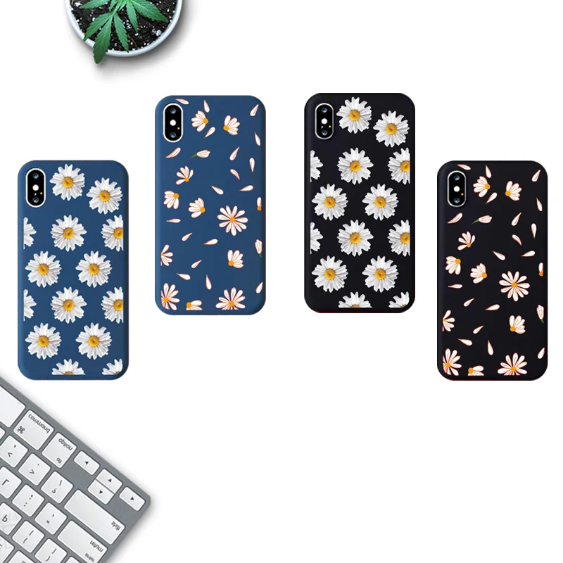 daisy soft silicone case for iphone x xr xs 11 pro max 7 8 6 6s plus 9 se2020 lovely cartoon floral solid color matte back cover free global shipping