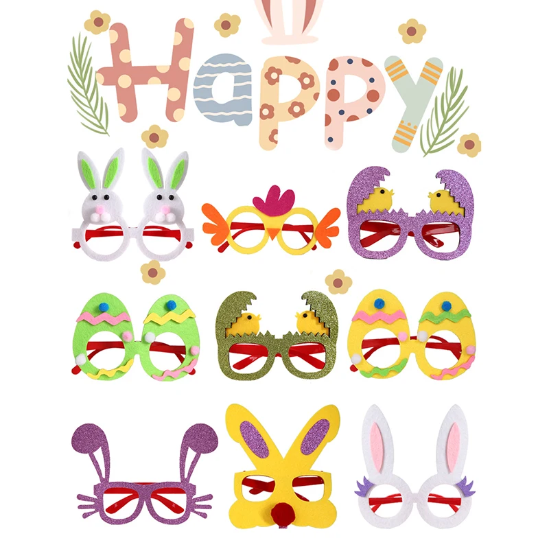 

Creative Glasses Frame Easter Party Decoration Happy Easter Decorations Photography Props Bunny Easter Egg Chick Glasses