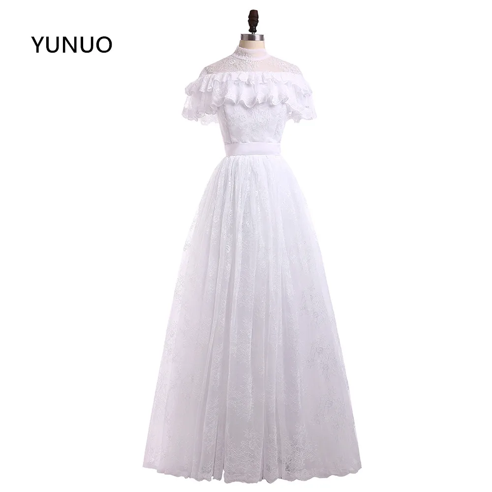 YUNUO новый стиль женские винтажные кружевные белые свадебные платья 2021 Vestido De Noiva с
