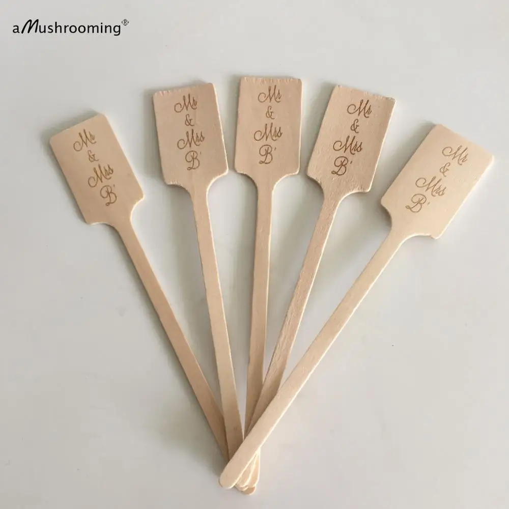 X100 персонализированные деревянные прямоугольные шрифы коктейльные палочки на