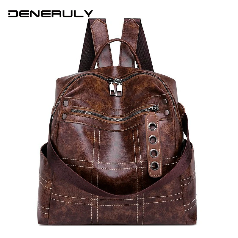 Vintage Leather Backpack Women Large Capacity Mochila Feminine 2019 School Bags For Teenage Girls Luxury Hiking Backpacks Plecak | Багаж и