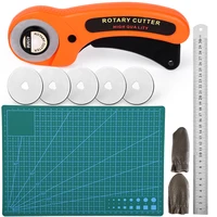 lmdz rotary cutter with circular blade fabric cutter stainless steel straight ruler grid lines cutting mat for leather tools