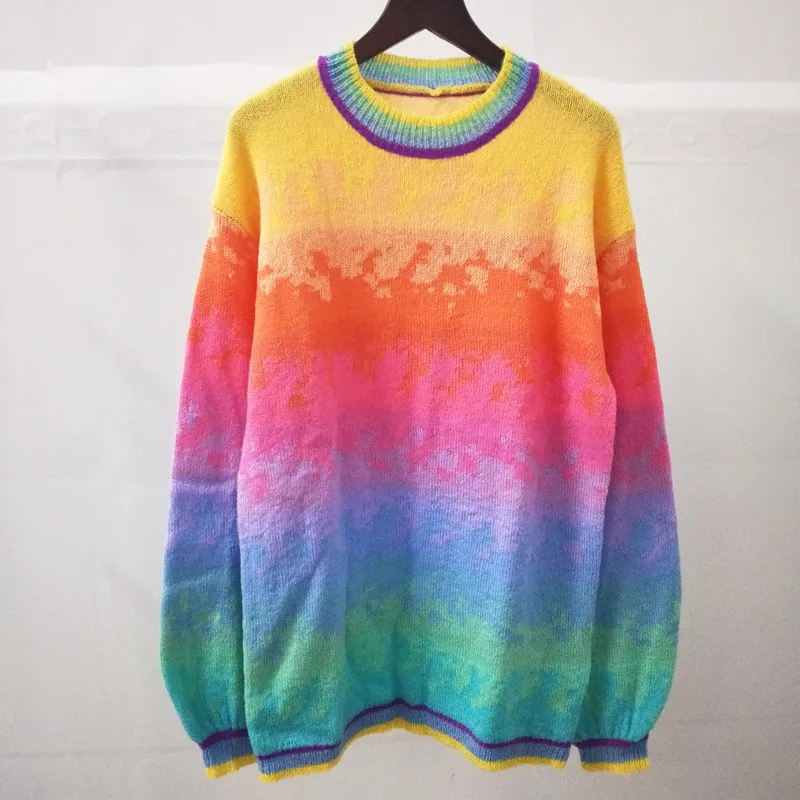 

2020 autumn new gradient color round neck lantern sleeve temperament knitted pullover women