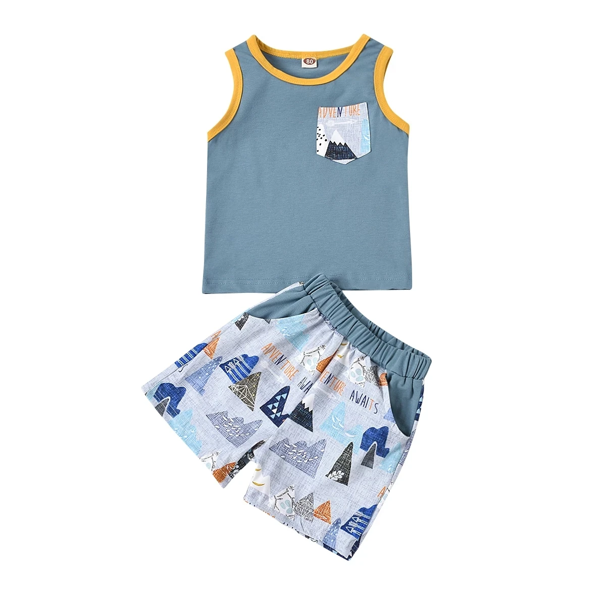 

1-3Years Boys Casual Two-piece Clothes Set, Sleeveless Round Collar Tops + Shorts 2021
