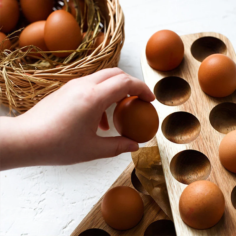 

Shatter-proof Double Row Egg Storage Box Japanese Style Portable Wood Home Organizer Rack Eggs Holder Kitchen Decor Accessories