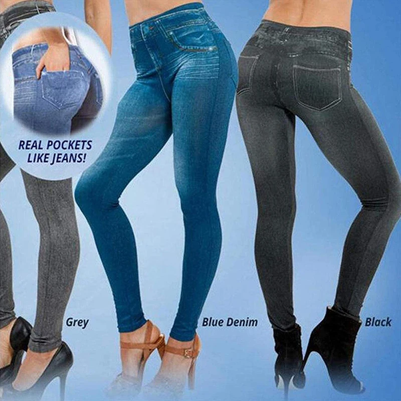 

Yoga Hot Style Women High Waist Thermals Faux Denim Jeggings Leggings Jeans H9