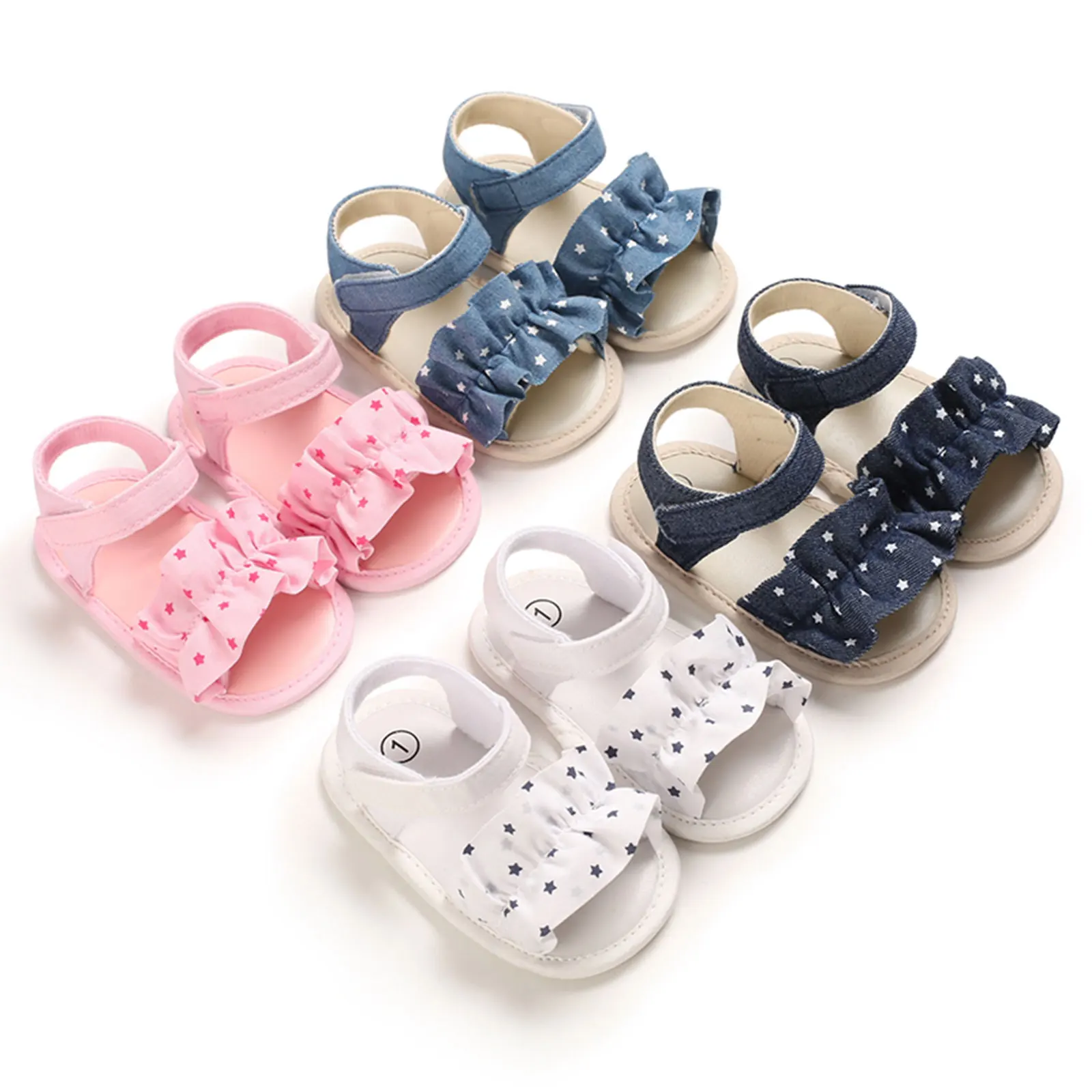 

Baby Girls Summer Ruffle Sandals Soft Sole Non-Slip Flats Toddler First Walker Shoes