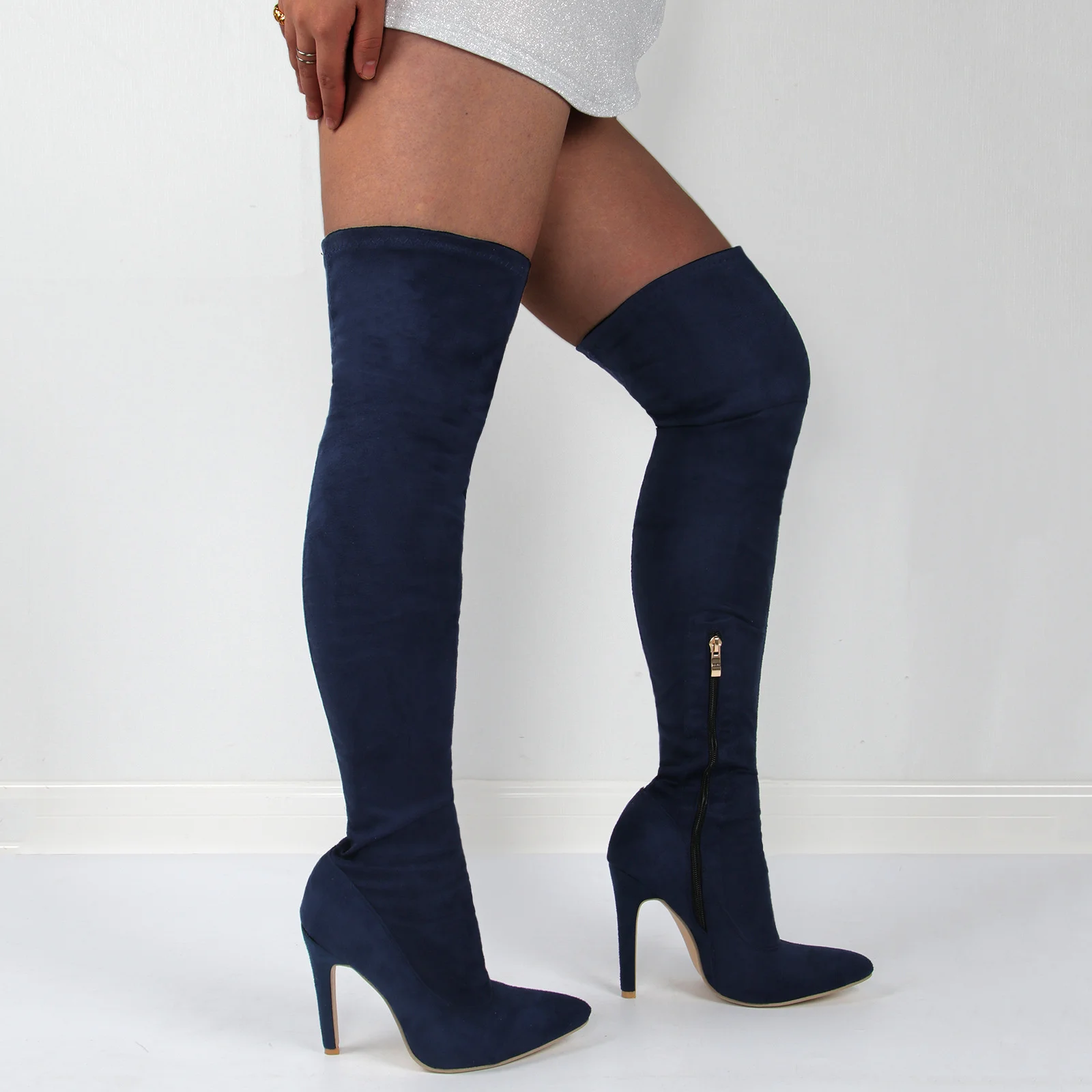 

Women's Thigh Boots Pointed Toe High Heels Elastic Bootas Over The Knee Nubuck Suede Long Booties Autumn Winter Party Nightclub