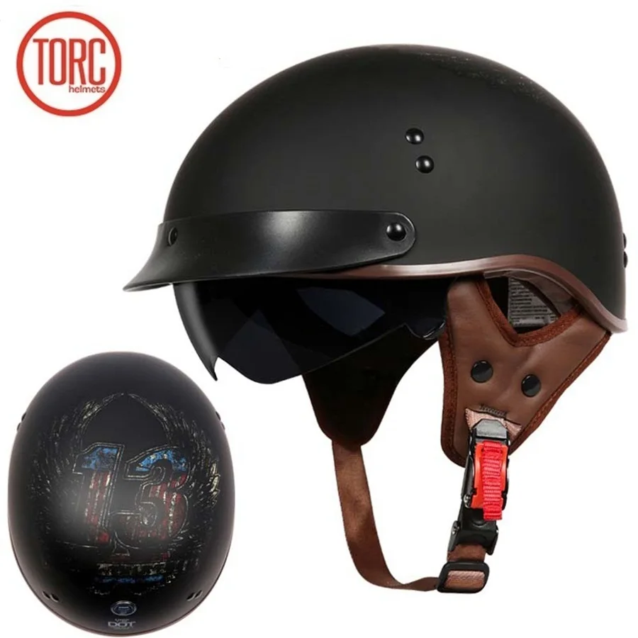 Free shipping 1pcs TORC T55 DOT Retro Half Face Motorcycle Helmet Drop Down Sun Visor Vintage Scooter Cruiser | Автомобили и