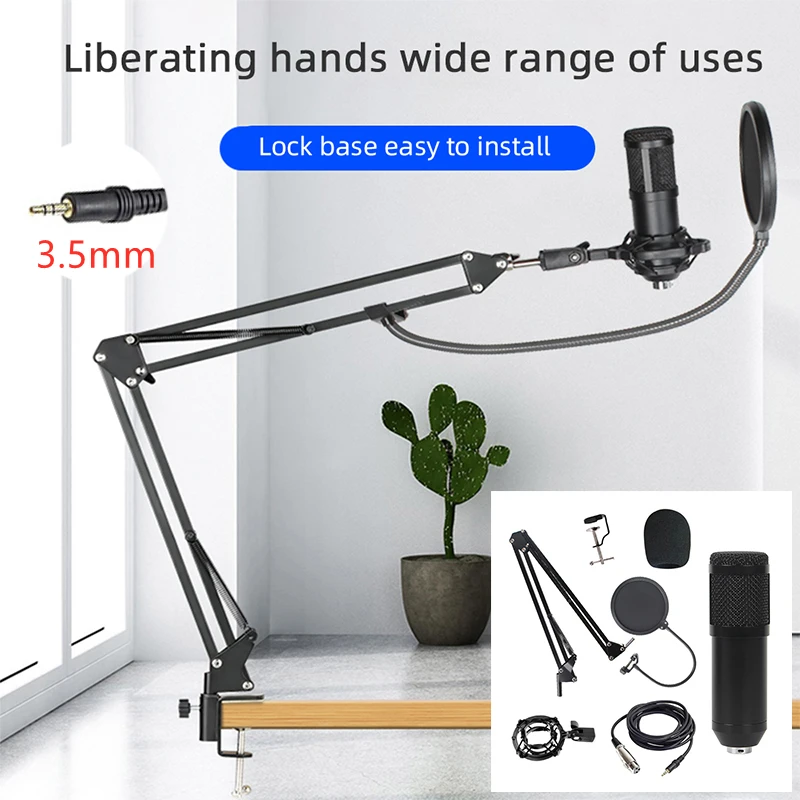 3.5mm Wired Professional Studio Condenser Microphone Sound Recording Gaming Streaming For Computer/PC | Электроника