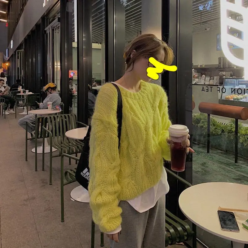 Mohair twist sweater women's loose lazy style autumn 2021 new ins temperament versatile super fairy Knitted Top | Женская одежда