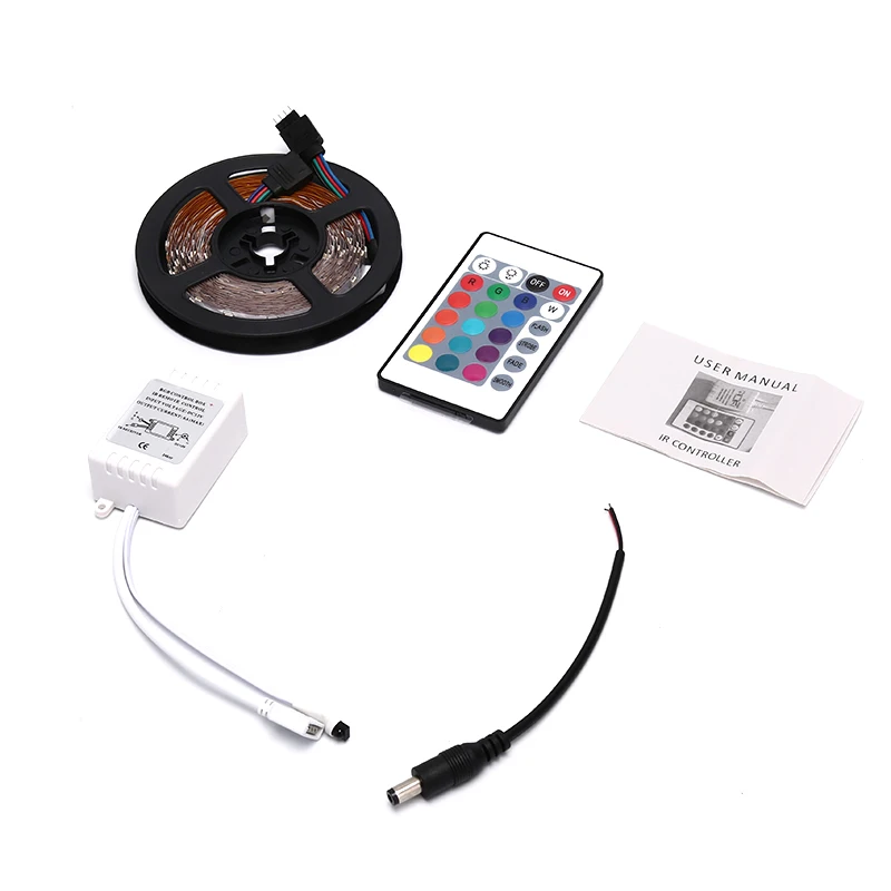 

Hot! 1Set 3528 SMD RGB 600LEDs LED Strip Lights Lamp 24Key IR remote Controller LED Strip 5M
