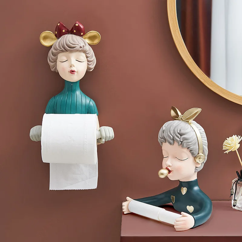 

3D Nordic bubble Cute Girl Tissue Holder Home Decor Toilet Roll Paper Dispenser Room Wall Sculpture Decoration Napkin Holder