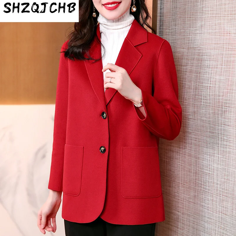 

SHZQ классическое темпераментное шерстяное пальто 2021 Новое осенне-зимнее двустороннее кашемировое пальто женское короткое