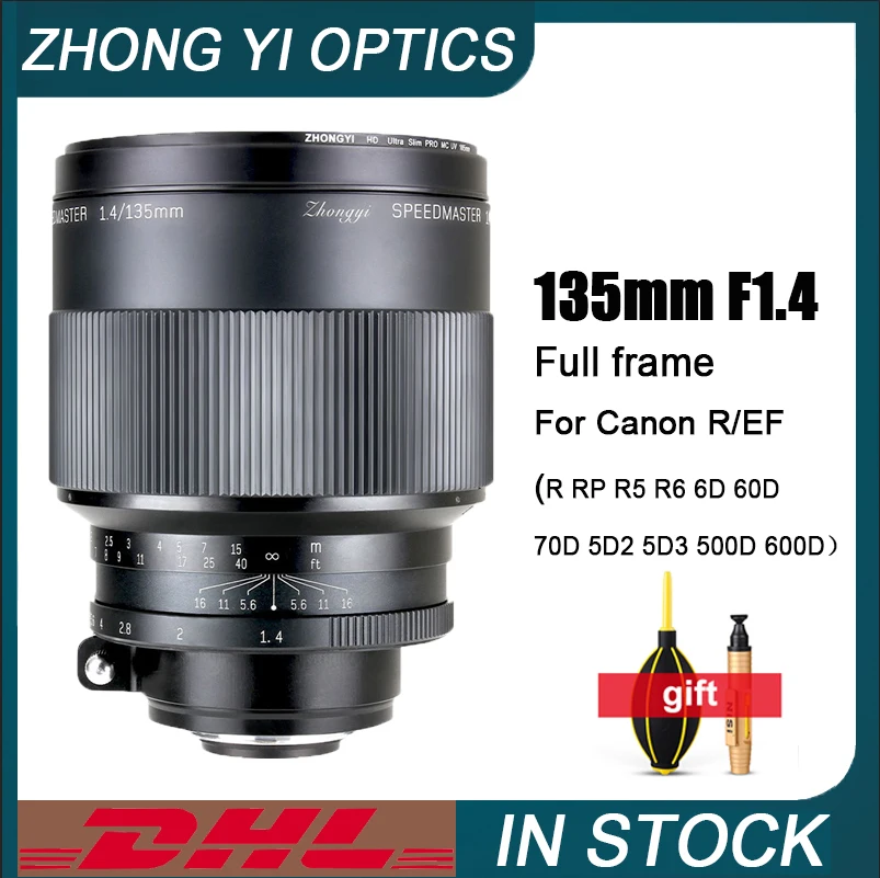 

Zhongyi 135mm F1.4 Full Medium Format Lens Large Aperture For Canon R/EF RP R5 R6 6D 60D 70D 5D2 5D3 500D 600D Micro SLR Camera