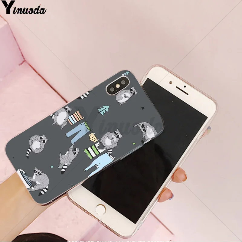 Yinuoda животное енот арт шаблон ТПУ мягкий чехол для мобильного телефона Apple iPhone 8 7 6