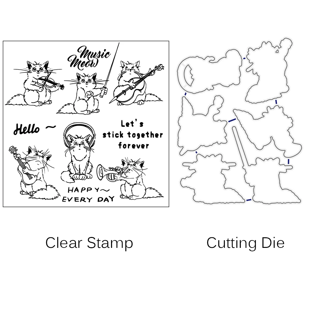 

Band Cat Metal Cutting Dies Clear Stamps Mold For DIY Scrapbooking Cards Making Decorate Crafts