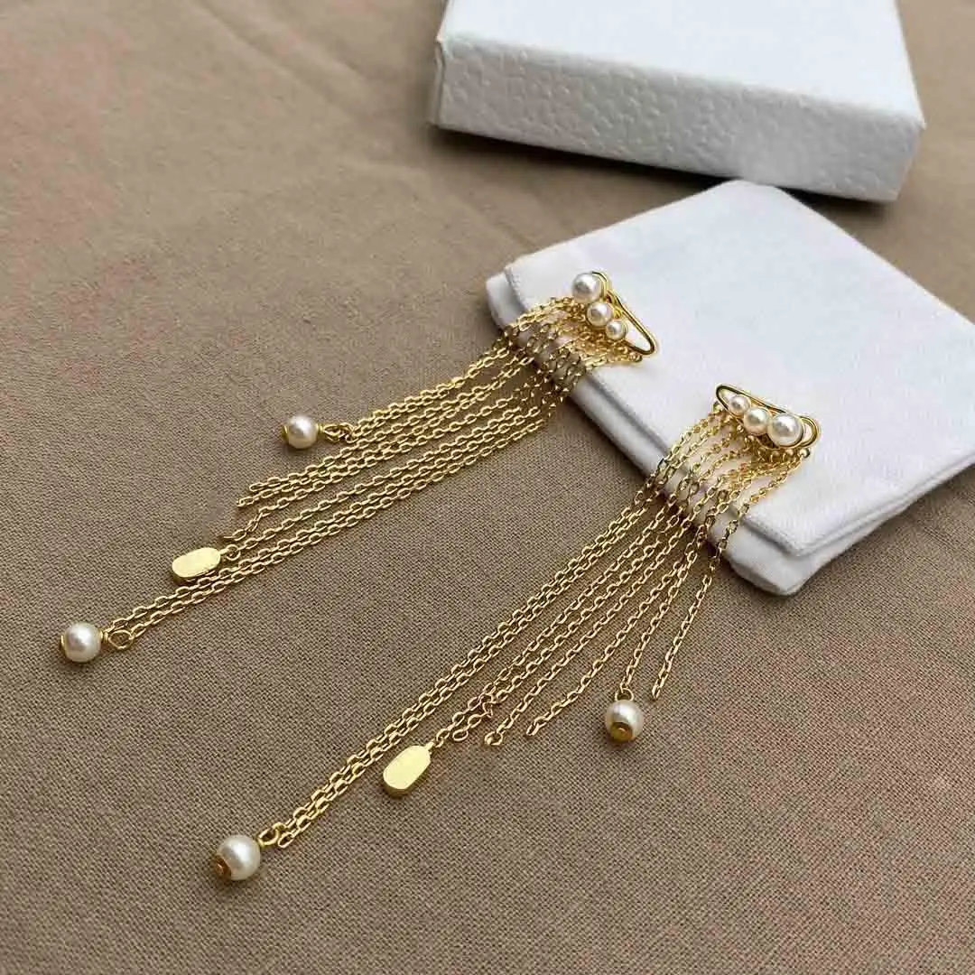 

Stud Stainless Steel Long Chain Threader Earrings Tassel Imitation Pearl Drop Earring For Women Wedding Bridal