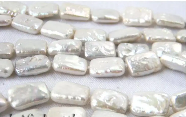 

Free Shipping **2Strands 18'' 10mm Rectangle White Coin Freshwater Pearl Necklace